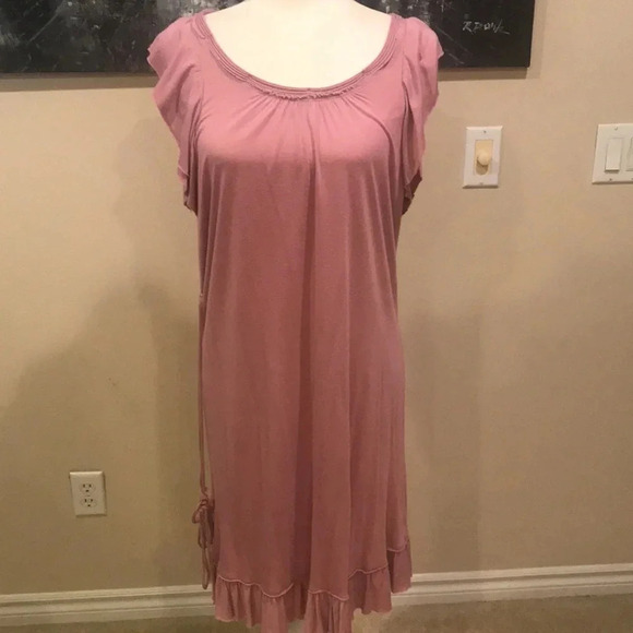 J. Crew Dusty Rose Midi Ruffle Detailing Tie Waist Pullover Dress-Small - Picture 2 of 6